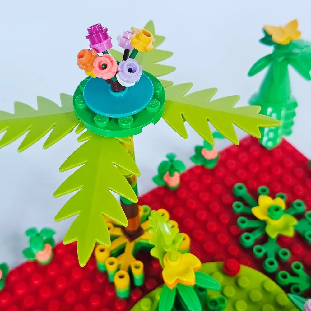 LEGO Custom Tropical Garden Jungle MOC Red Baseplate Botanical Scene Build